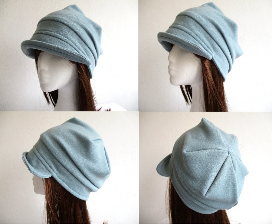 roll up visor single layer jersey beanie / unlined soft chemo hat / brim summer-fall cap, pdf sewing pattern and photo tutorial, adult to child, (6 sizes)