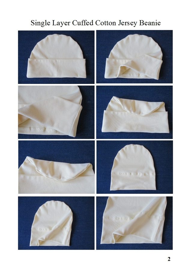 single layer roll up cuff cotton jersey beanie / summer skull cap / soft chemo hat, pdf sewing pattern and photo tutorial, adult to baby, (8 sizes)