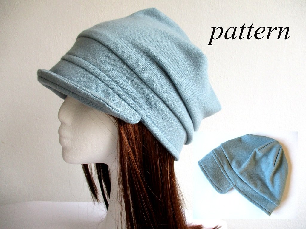 roll up visor single layer jersey beanie / unlined soft chemo hat / brim summer-fall cap, pdf sewing pattern and photo tutorial, adult to child, (6 sizes)