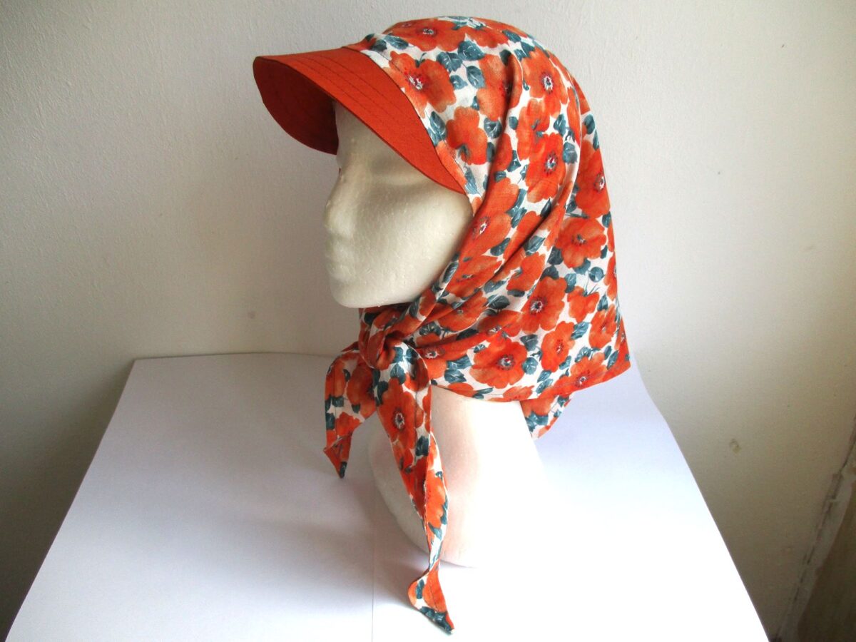 cotton chemo head scarf/ summer sun double layer cancer bandana/ alopecia kerchief with visor/ sewing pattern PDF + photo tutorial/ for girl and women/ XS - 3XL sizes