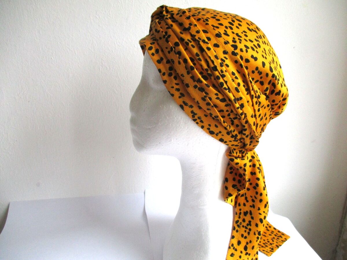 summer soft fabric chemo headscarf with long straps, PDF sewing pattern with a photo tutorial, for women and girls, (7 sizes)