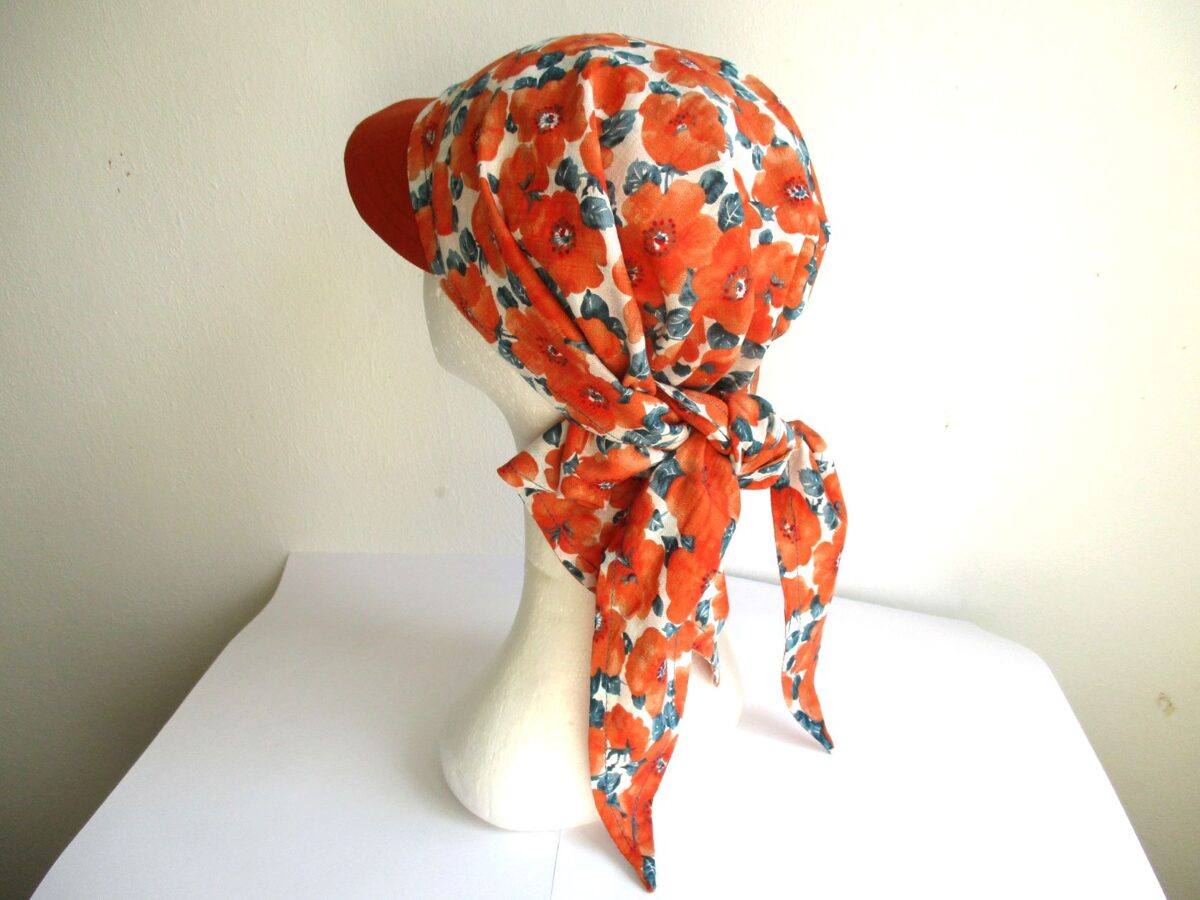 cotton chemo head scarf/ summer sun double layer cancer bandana/ alopecia kerchief with visor/ sewing pattern PDF + photo tutorial/ for girl and women/ XS - 3XL sizes
