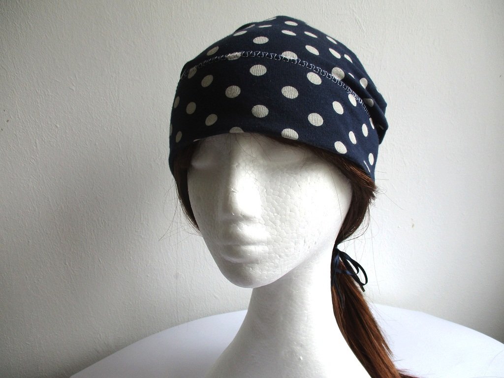 summer lightweight soft polka dot cotton jersey slouchy beanie/ single layer chemo headwear/ bad hair day hat, pdf sewing pattern and photo tutorial, adult to baby, (8 sizes)
