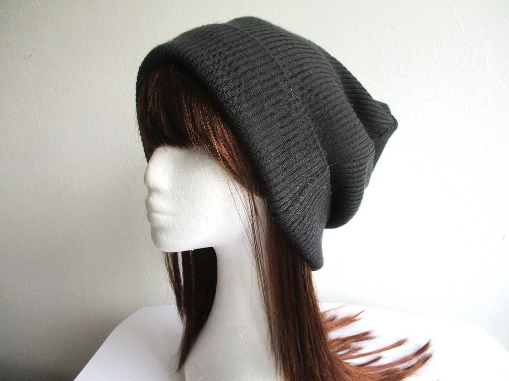 single layer ribbed knit slouchy summer-fall spring beanie hat with roll-up cuff, pdf sewing pattern and photo tutorial, adult to baby, (8 sizes)