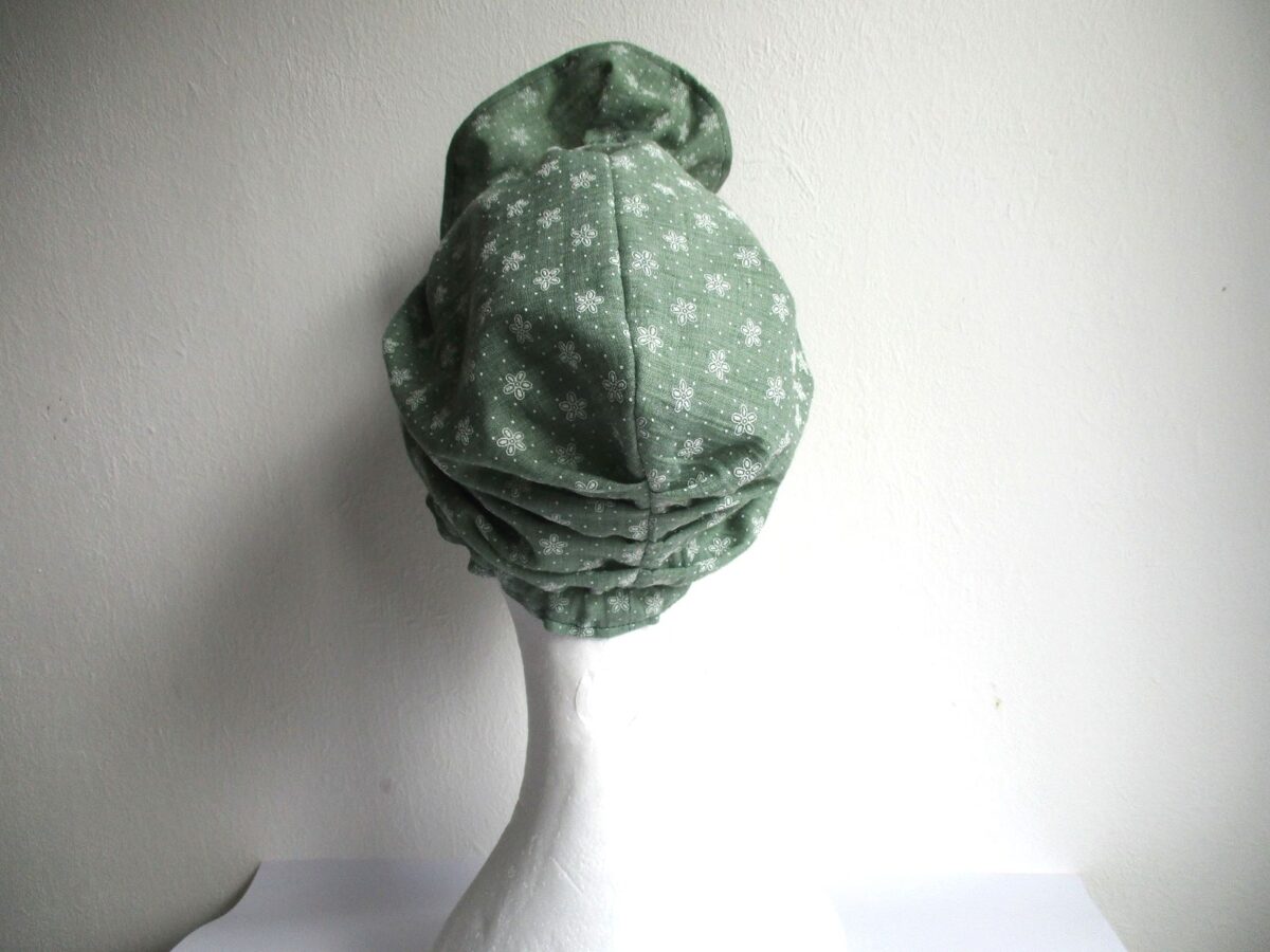 cotton chemo turban/ alopecia hat with ruffles/ hair loss cap with pleats and elastic, sewing pattern PDF + photo tutorial/ for woman and child, (7 sizes)