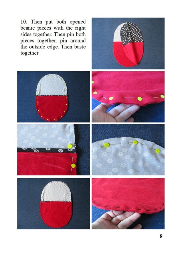 winter colored jersey-lined fleece beanie hat, pdf sewing pattern with a photo tutorial, adult to baby (8 sizes) 