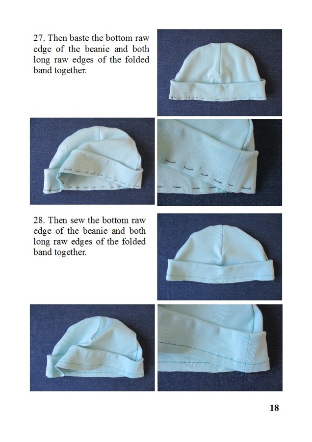 light summer jersey beanie with cuff/ single-layer cotton hat/ soft chemo head cover, pdf sewing pattern and photo tutorial, adult to baby, (8 sizes)