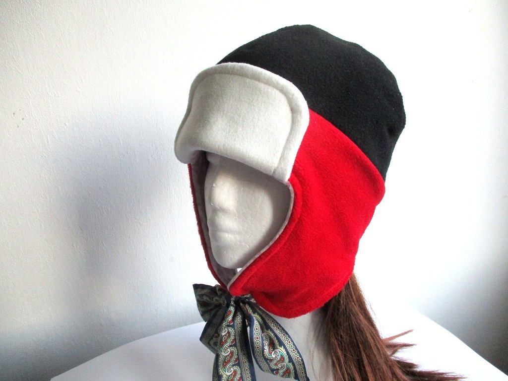 double layer fleece trapper (aviator, earflap, ushanka, bomber) hat for winter, pdf sewing pattern and photo tutorial, baby to adult (9 sizes)