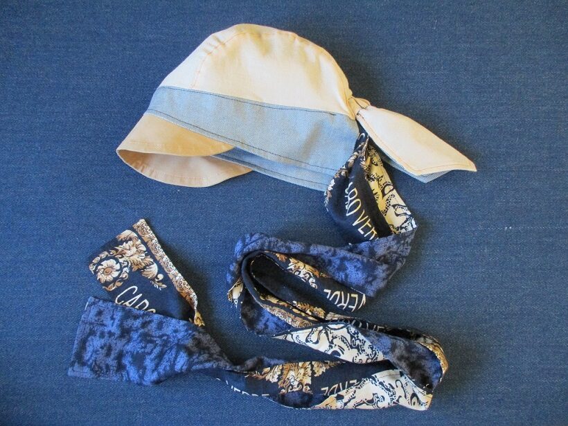 lined chemo headscarf hat with visor, elastic, and straps sewing ...
