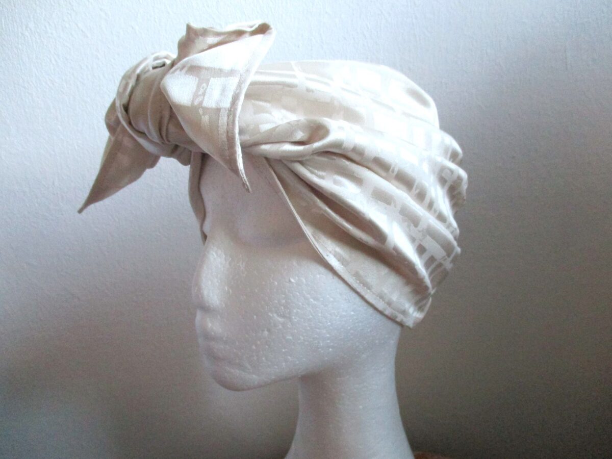 silk chemo turban hat with tie-up straps, sewing pattern PDF + photo tutorial/ for woman and child, (7 sizes)