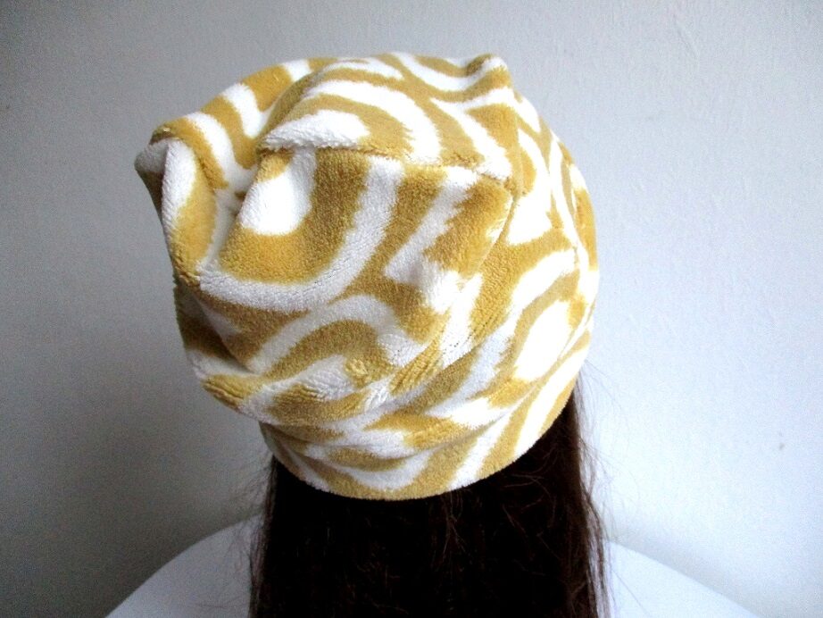 slouchy fleece chemo beanie hat with sewn cuff, pdf sewing pattern + photo tutorial, for woman girl boy man, (8 sizes)