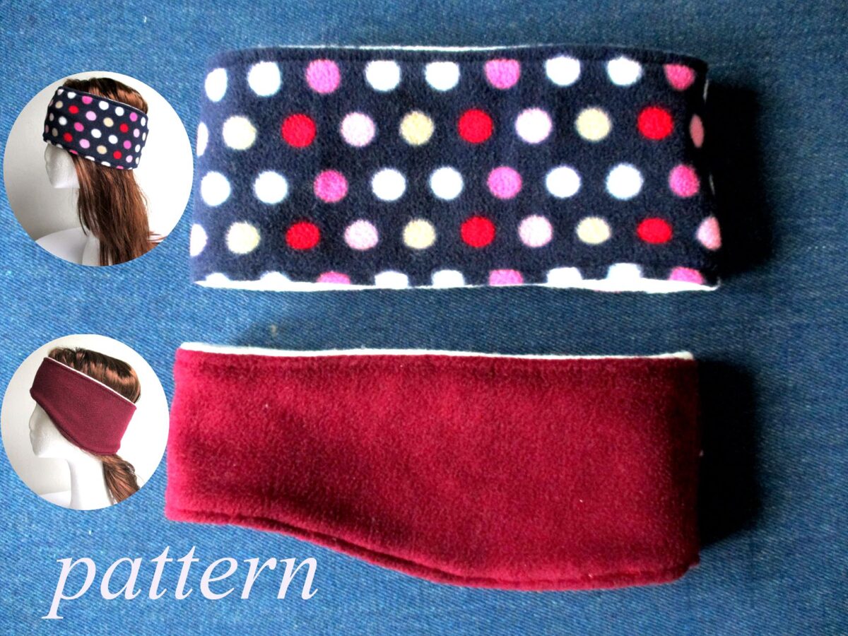 wide reversible polka dot fleece headband and wide reversible red fleece earwarmer, sewing pattern PDF (11 sizes) + photo tutorial/ for child and adult