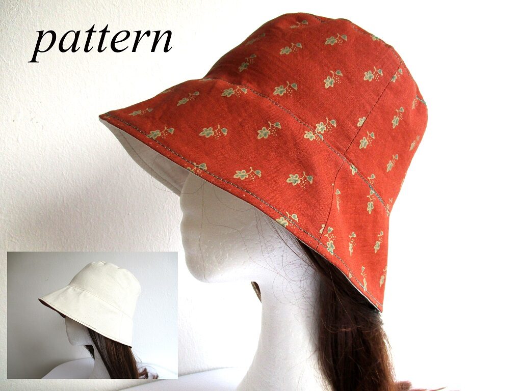 summer cotton bucket hat/ reversible sun head cover/ wide brim beach head wear, sewing pattern PDF + photo tutorial, for adult and child, (7 sizes) 