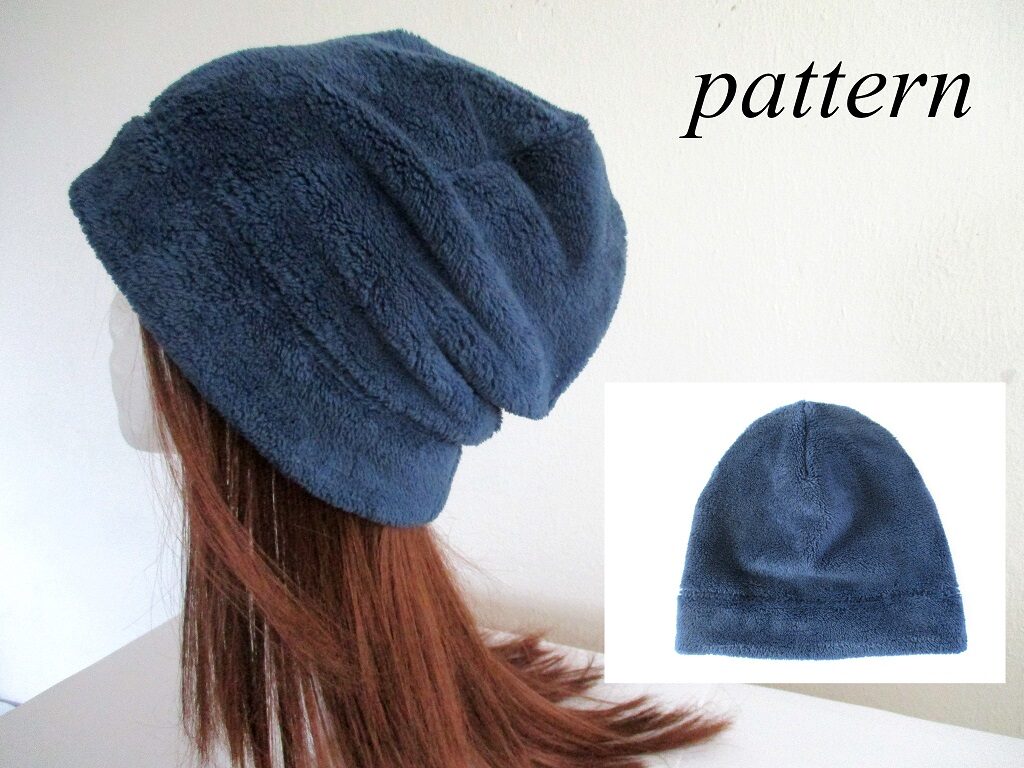 minky fleece slouchy beanie/ winter chemo hat/ one layer hair loss cap, sewing pattern pdf + photo tutorial, for woman girl kid man, (10 sizes)