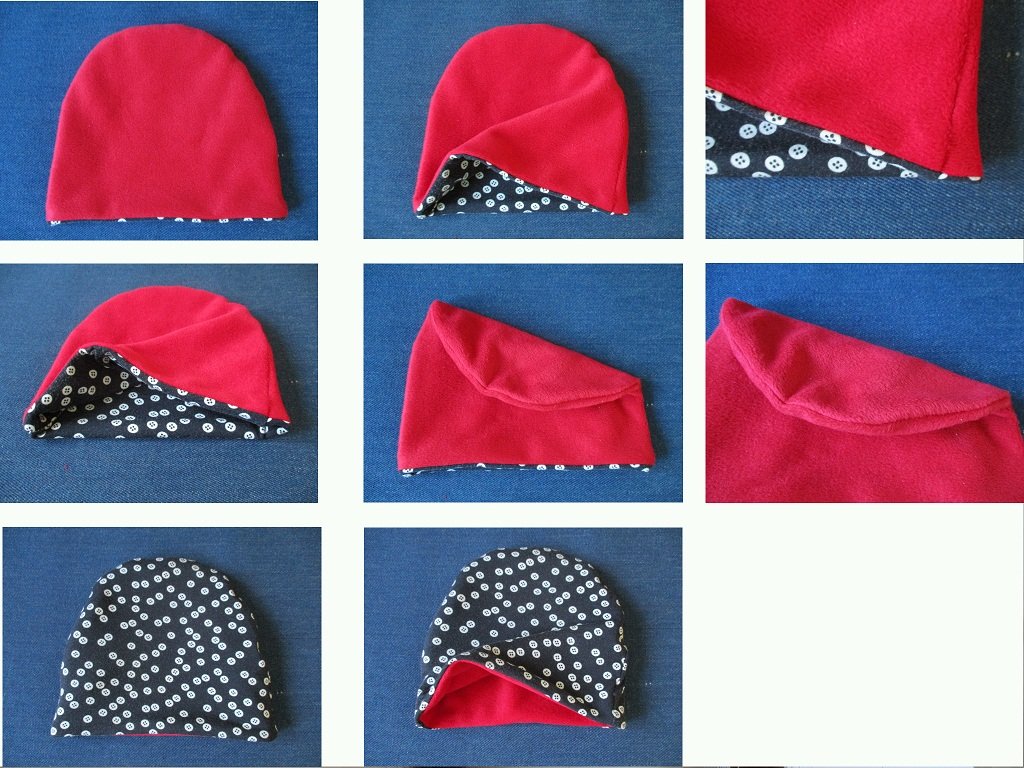 winter colored jersey-lined fleece beanie hat, pdf sewing pattern with a photo tutorial, adult to baby (8 sizes) 