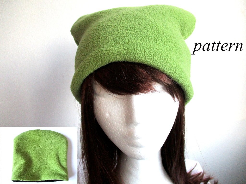 double layer reversible winter fleece square beanie / chemo hat / simple cap, pdf sewing pattern and photo tutorial, adult to child, (6 sizes)