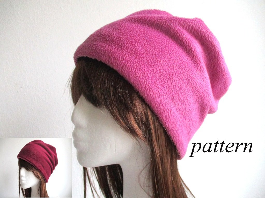 double layer winter fleece beanie/ reversible chemo hat/ warm cancer cap, pdf sewing pattern and photo tutorial, adult to child, (6 sizes)