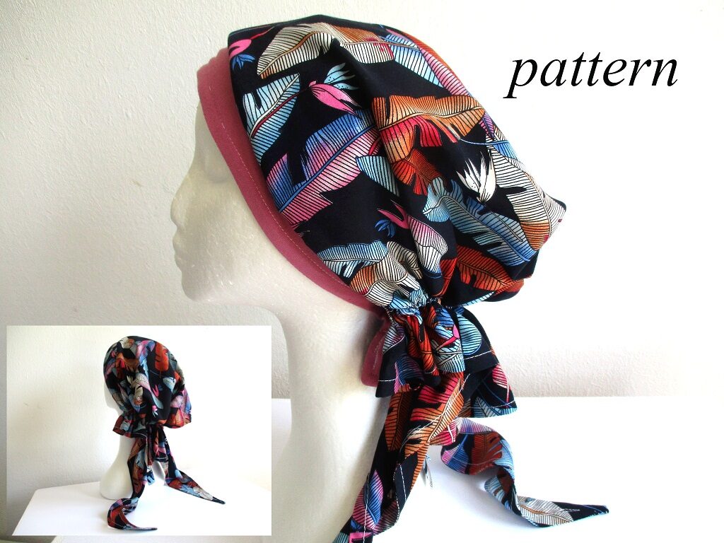 viscose/ rayon fabric chemo scarf in colored print, pdf sewing pattern + photo tutorial, women and girls, (S, M, L, XL sizes) 