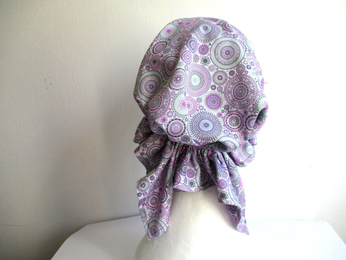 cotton satin head scarf/ chemo head cover with elastic/ double layer cancer cap/  sewing pattern PDF + photo tutorial/ for girl and woman, S - 3XL sizes
