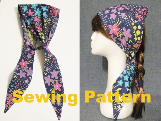 Headband with pleats, elastic and ties; sewing pattern PDF; 14 sizes included; US Letter/ A4; in English
