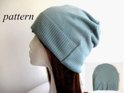 single layer summer-fall slouchy jersey beanie with the ribbed knit bottom edge, pdf sewing pattern and photo tutorial, adult to baby, (8 sizes)