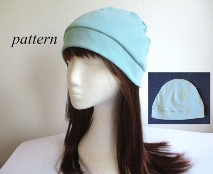 light summer jersey beanie with cuff/ single-layer cotton hat/ soft chemo head cover, pdf sewing pattern and photo tutorial, adult to baby, (8 sizes)