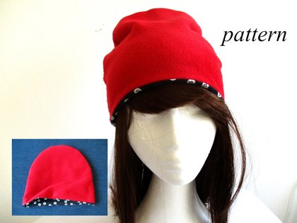 winter colored jersey-lined fleece beanie hat, pdf sewing pattern with a photo tutorial, adult to baby (8 sizes) 