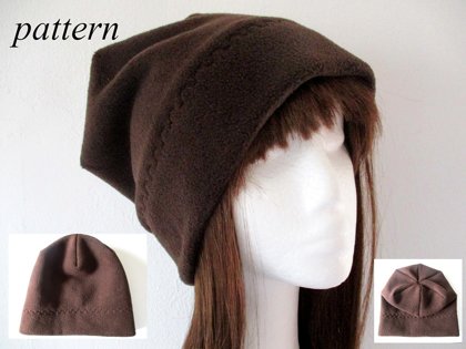 unlined slouchy winter fleece beanie / single layer warm chemo hat, pdf sewing pattern and photo tutorial, adult to toddler, (6 sizes)