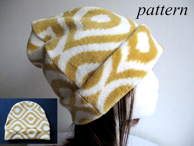 slouchy fleece chemo beanie hat with sewn cuff, pdf sewing pattern + photo tutorial, for woman girl boy man, (8 sizes)