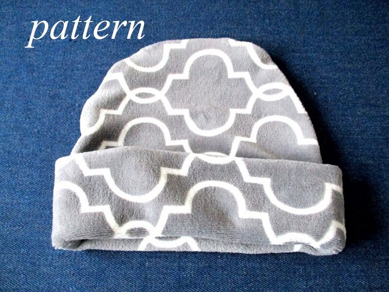 fleece fold-up hat/ winter chemo beanie/ one layer slouchy cap, sewing pattern pdf + photo tutorial, for an adult to baby, (8 sizes)