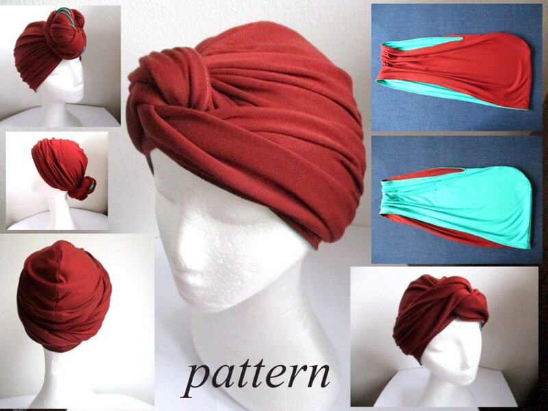 twisted or knotted reversible jersey turban/ 2 in 1 hat/ sewing pattern PDF + photo tutorial/ for woman and child, (7 sizes)
