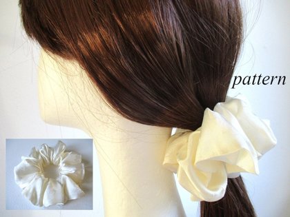 woman girl satin fabric ponytail holder/ hair scrunchie/ 80s 90s style hair wrap, pdf sewing pattern and photo tutorial, wide to narrow (4 sizes)