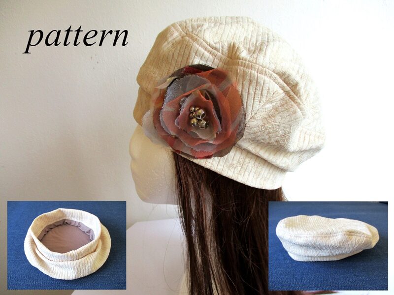 beret-style jersey hat/ lined cuff beanie/ double-layer chemo cap, sewing pattern PDF (6 sizes) + photo tutorial, for woman and girl  