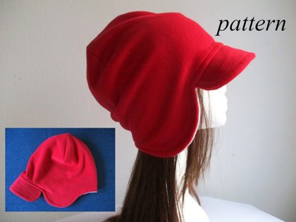 winter reversible earflap fleece beanie, double layer slouchy hat, pdf sewing pattern and photo tutorial, baby to adult (10 sizes)