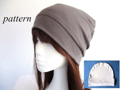 soft single layer summer jersey beanie with cuff / comfortable chemo hat, pdf sewing pattern and photo tutorial, adult to baby, (8 sizes)