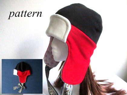 double layer fleece trapper (aviator, earflap, ushanka, bomber) hat for winter, pdf sewing pattern and photo tutorial, baby to adult (9 sizes)