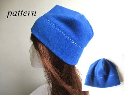 single layer classic outdoor stretch fleece beanie hat in blue, pdf sewing pattern + photo tutorial, adult to baby, (10 sizes)