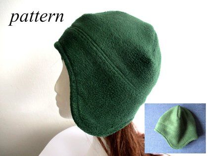 fleece earflap beanie with jersey fabric lining in green, pdf sewing pattern + photo tutorial, adult to baby (10 sizes)